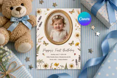 Wildflower Photo Birthday Invitation Canva Template Product Image 1