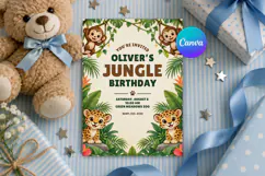 Jungle Animal Birthday Invitation Editable Canva Template Product Image 1