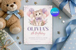 Cute Kitten Birthday Invitation, Editable Canva Product Image 1
