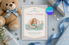 Mermaid Birthday Invitation Template, Pastel Gingham Canva Product Image 1