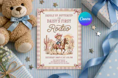 Cowgirl 1st Birthday Invitation Template, Canva Product Image 1