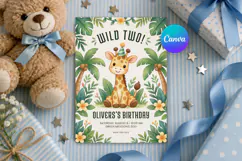 Jungle Animal Birthday Invitation Template, Editable Canva Product Image 1