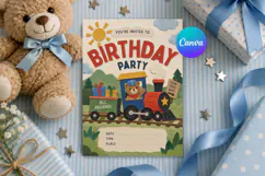 Train Birthday Invitation, Editable Canva Product Image 1