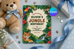 Jungle Animal Birthday Invitation Template, Editable Canva Product Image 1