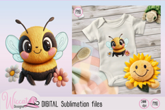 Cute Bee Embroidery PNG - Spring Bee Design Sublimation Product Image 1