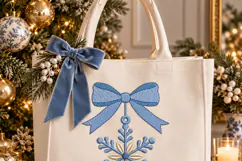 Blue Bow Snowflake Christmas Ornament Embroidery Design Product Image 5