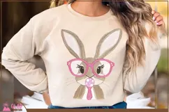<img src="Embroidered Bunny Bubble Gum Cream Sweatshirt.jpg" alt="alt=Faux embroidered bunny head with pink glasses blowing bubble gum on a cream colored sweatshirt">