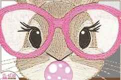 Faux Embroidery bunny png, Embroidered bubble gum bunny png Product Image 3