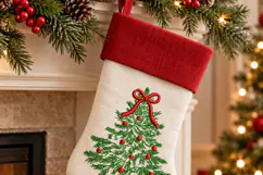 Christmas Tree Red Bow Red Ornaments Embroidery Design Product Image 4