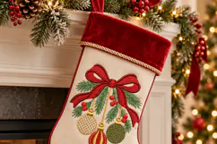 Christmas Ornaments Red Bow Embroidery Design Product Image 3