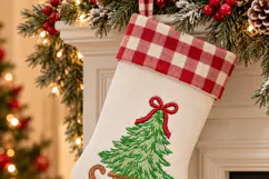 Christmas Tree on Sleigh Embroidery Design Red Bow Xmas Tree Product Image 4