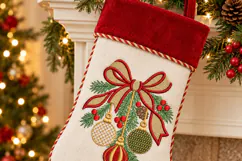 Christmas Ornament Trio Red Bow Embroidery Design Product Image 5