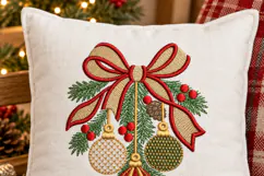 Christmas Ornament Trio Red Bow Embroidery Design Product Image 6