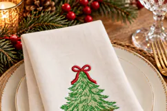 Christmas Tree on Sleigh Embroidery Design Red Bow Xmas Tree Product Image 5