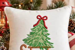 Christmas Tree on Sleigh Embroidery Design Red Bow Xmas Tree Product Image 6