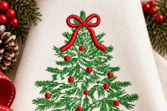 Christmas Tree Red Bow Red Ornaments Embroidery Design Product Image 2