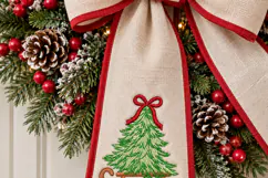 Christmas Tree on Sleigh Embroidery Design Red Bow Xmas Tree Product Image 3