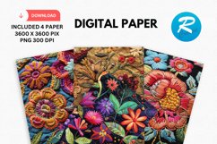 Embroidered Flowers Day Digital Paper, Flowers Background Product Image 1