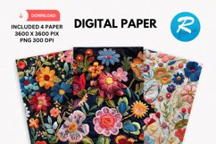 Embroidered Flowers Day Digital Paper, Flowers Background Product Image 1