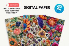 Embroidered Flowers Day Digital Paper, Flowers Background Product Image 1