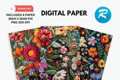 Embroidered Flowers Day Digital Paper, Flowers Background Product Image 1