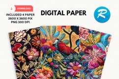 Embroidered Flowers Day Digital Paper, Flowers Background Product Image 1