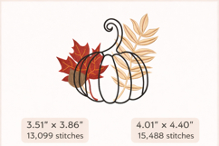 Pumpkin Embroidery Design Fall Leaves Product Image 4