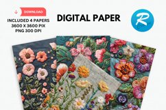 Embroidered Flowers Day Digital Paper, Flowers Background Product Image 1