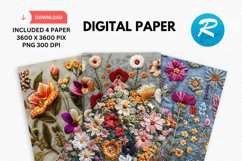 Embroidered Flowers Day Digital Paper, Flowers Background Product Image 1