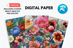 Embroidered Flowers Day Digital Paper, Flowers Background Product Image 1
