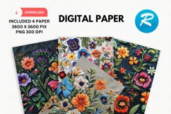 Embroidered Flowers Day Digital Paper, Flowers Background Product Image 1
