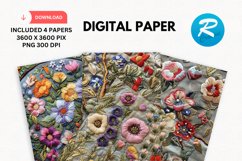 Embroidered Flowers Day Digital Paper, Flowers Background Product Image 1