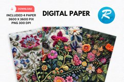 Embroidered Flowers Day Digital Paper, Flowers Background Product Image 1