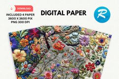 Embroidered Flowers Day Digital Paper, Flowers Background Product Image 1