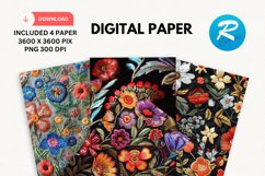 Embroidered Flowers Day Digital Paper, Flowers Background Product Image 1