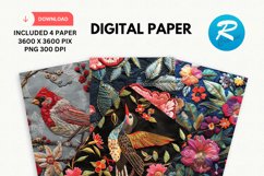 Embroidered Flowers Day Digital Paper, Flowers Background Product Image 1