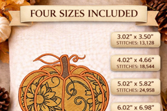 Floral Pumpkin Embroidery Design Fall Sunflower Harvest 4x4 Product Image 2