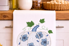Chinoiserie Pumpkin Embroidery Design Blue Floral Fall Product Image 4