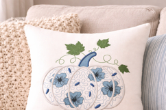Chinoiserie Pumpkin Embroidery Design Blue Floral Fall Product Image 3