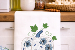 Chinoiserie Pumpkin Embroidery Design Blue Floral Fall Product Image 6