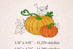 Two Pumpkins with leaves Embroidery Design Product Image 2
