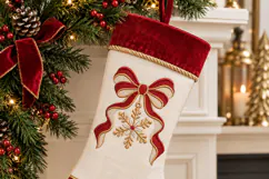 Snowflake Ornament Red Bow Christmas Embroidery Design Product Image 4