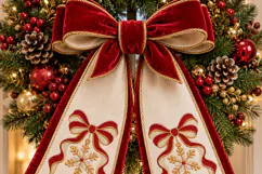 Snowflake Ornament Red Bow Christmas Embroidery Design Product Image 3