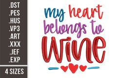 My Heart Belongs To Wine | Embroidery Design Product Image 1