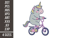 Unicorn Riding A Bicycle | Embroidery Design Product Image 1