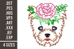 Floral Yorkshire Dog | Embroidery Design Product Image 1