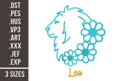 Floral Leo | Zodiac Sign Embroidery Design Product Image 1