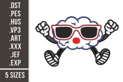 Happy Brain with Sunglasses | Cartoon Character Embroidery Product Image 1