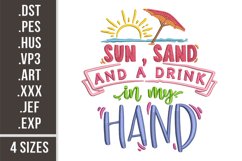 Sun, Sand and a Drink in My Hand | Embroidery Design Product Image 1