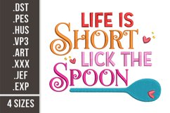 Life Is Short Lick The Spoon | Funny Kitchen Embroidery Product Image 1